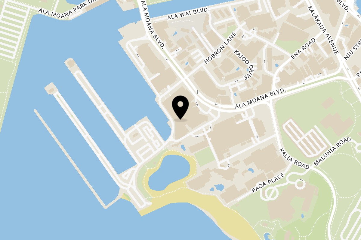 Map showing the location of Menehune Grille on 1777 Ala Moana Blvd Apt 150 in Honolulu